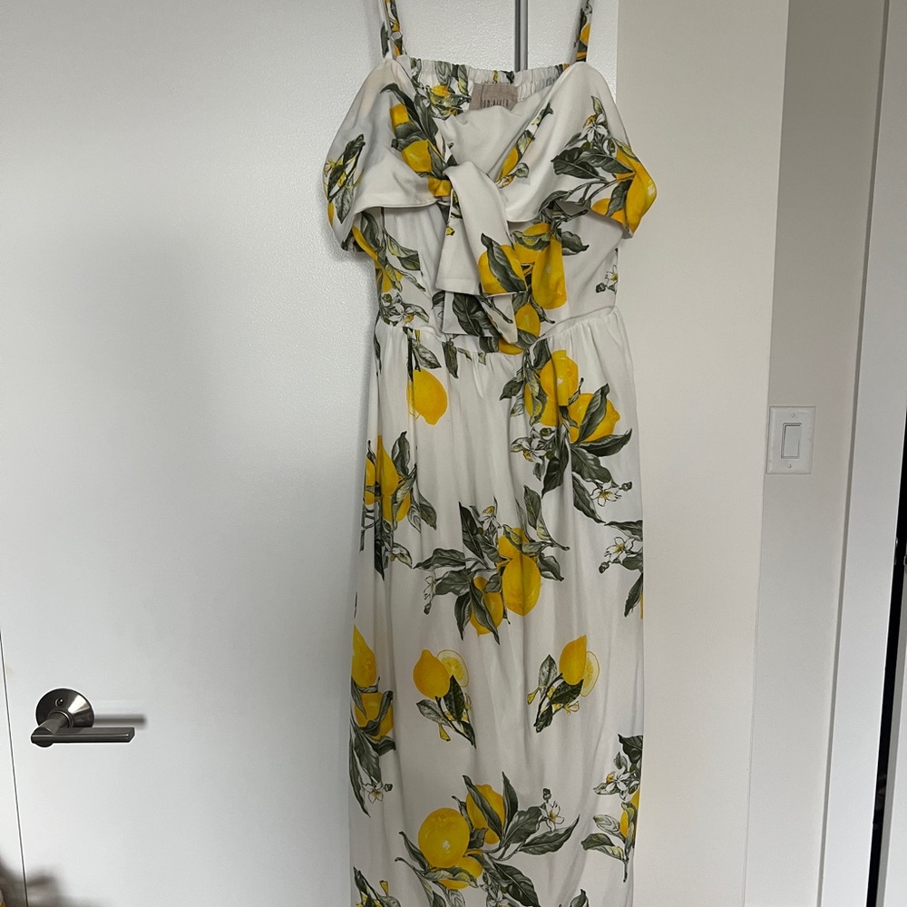 Moon River Asymmetrical A-line Yellow Green Sundress - Picture 3 of 6